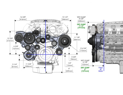 Premium Mid-Mount Complete Accessory System GM Gen V LT4 Wet Sump Engines Complete GM Gen V LT4 Accessory Drive System W/ Alt, P/S, A/C, Water Pump, Belts, and Hardware Holley-31