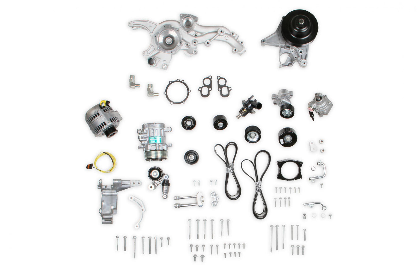Premium Mid-Mount Complete Accessory System -GM Gen V LT4 Dry Sump Engines Complete GM Gen V LT4 Accessory Drive System W/ Alt, P/S, A/C, Water Pump, Belts, and Hardware Holley