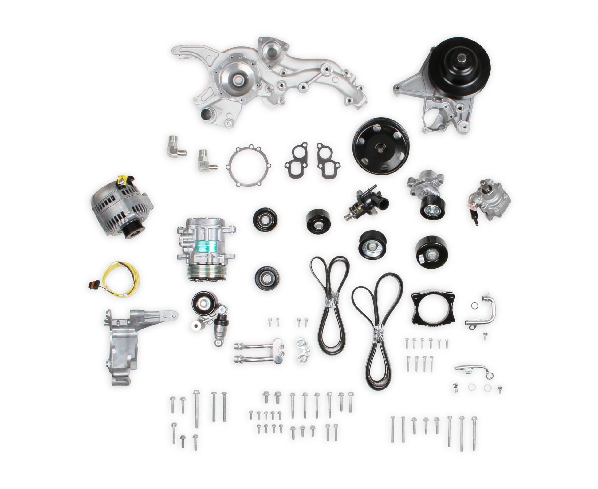 Premium Mid-Mount Complete Accessory System -GM Gen V LT4 Dry Sump Engines Complete GM Gen V LT4 Accessory Drive System W/ Alt, P/S, A/C, Water Pump, Belts, and Hardware Holley-21