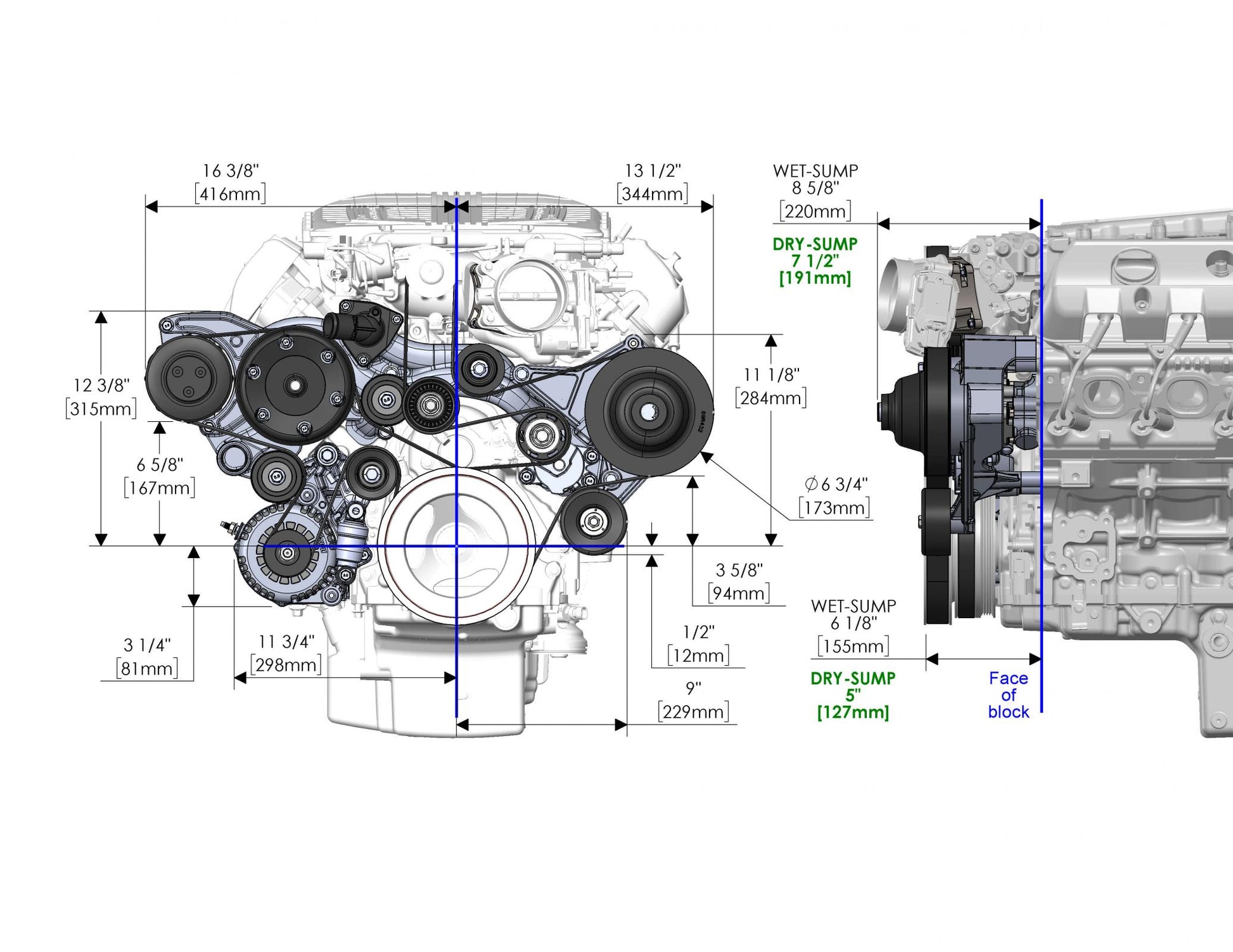 Premium Mid-Mount Complete Accessory System GM Gen V LT5 Dry Sump Engines Black Finish Complete GM Gen V LT5 Accessory Drive System W/ Alt, P/S, A/C, Water Pump, Belts, and Hardware Holley-8