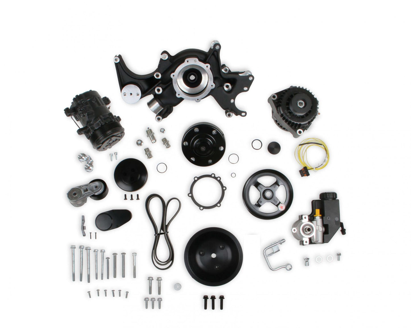 Small Block Chevy Mid Mount Complete Accessory System Small Block Chevy Mid Mount Complete Accessory System Black Finish Holley