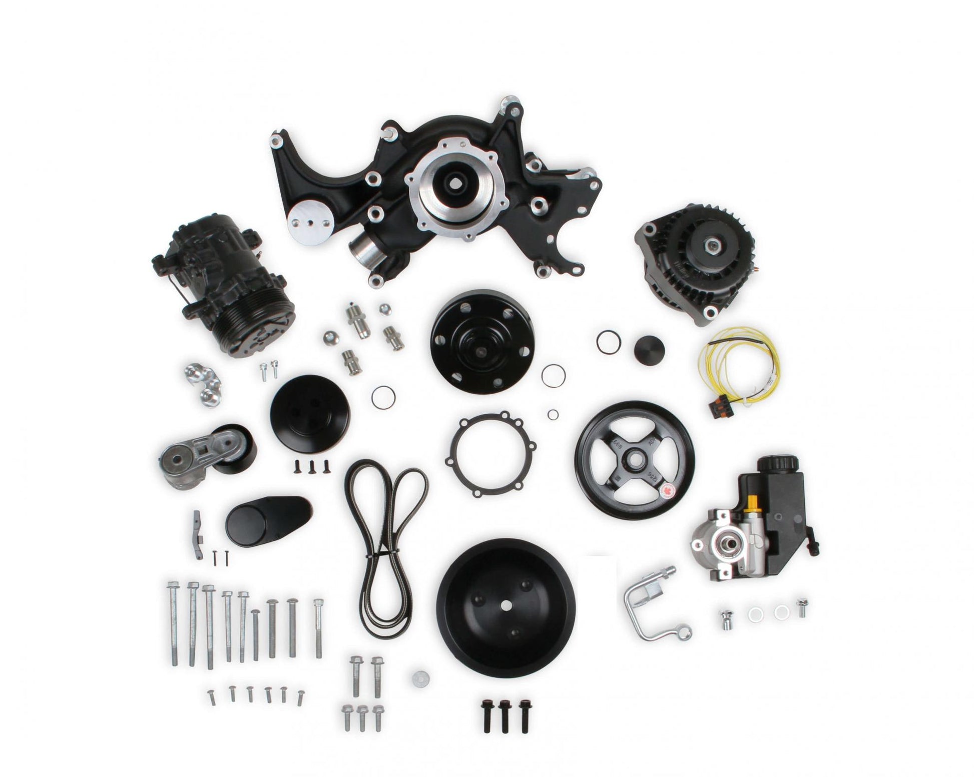 Small Block Chevy Mid Mount Complete Accessory System Small Block Chevy Mid Mount Complete Accessory System Black Finish Holley