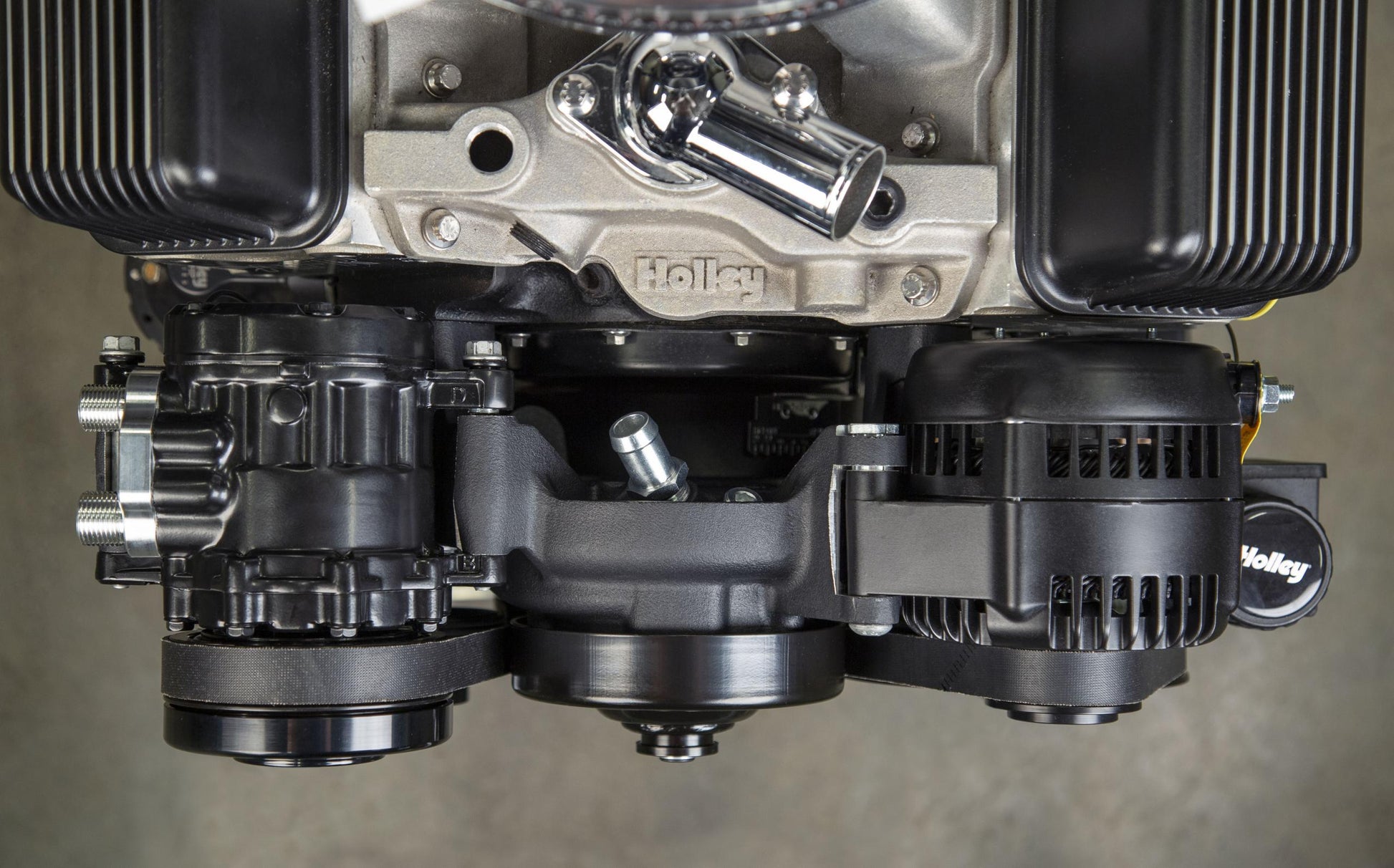 Small Block Chevy Mid Mount Complete Accessory System Small Block Chevy Mid Mount Complete Accessory System Black Finish Holley-1