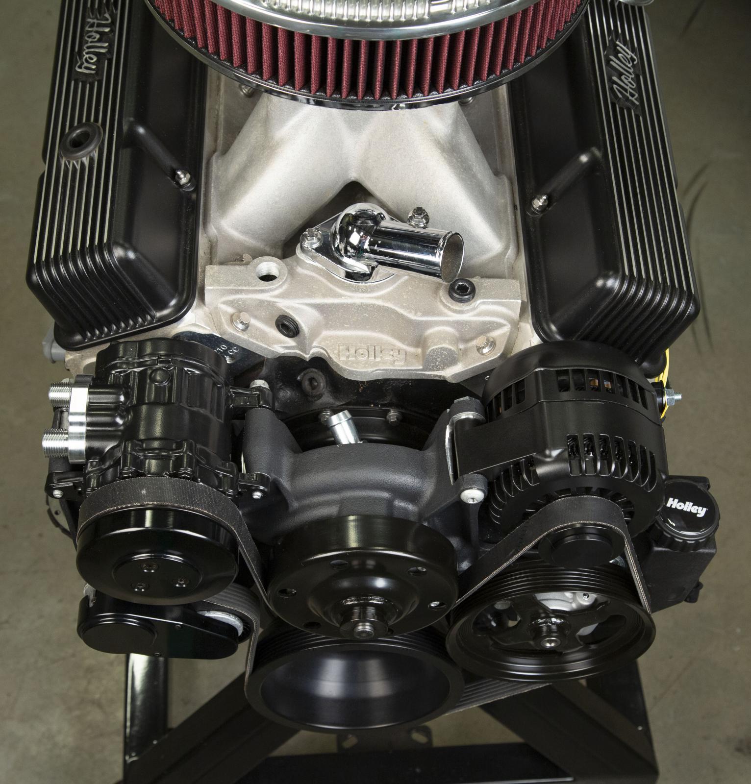 Small Block Chevy Mid Mount Complete Accessory System Small Block Chevy Mid Mount Complete Accessory System Black Finish Holley-4