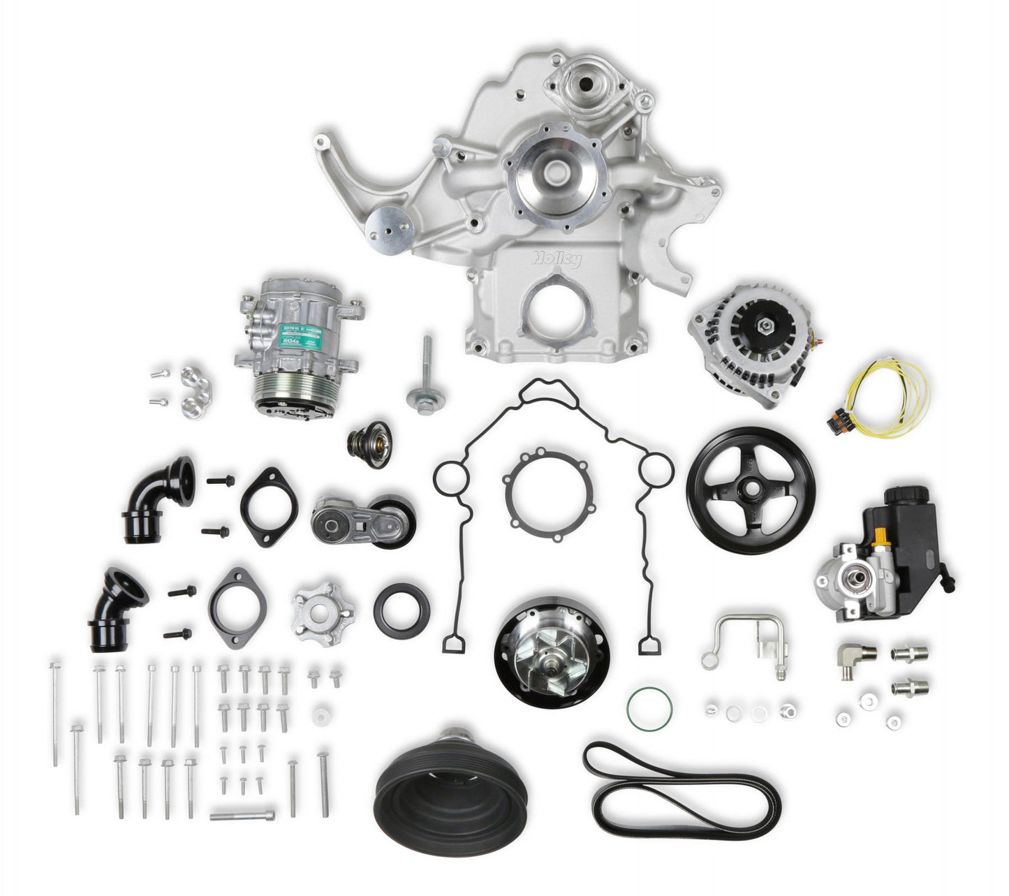 Mid-Mount Complete Accessory System Gen III Hemi Engine Non VVT Fits 2003-2008 5.7L & 2005-2010 6.1L Engines Natural Cast Finish Factory Style Damper Holley-1