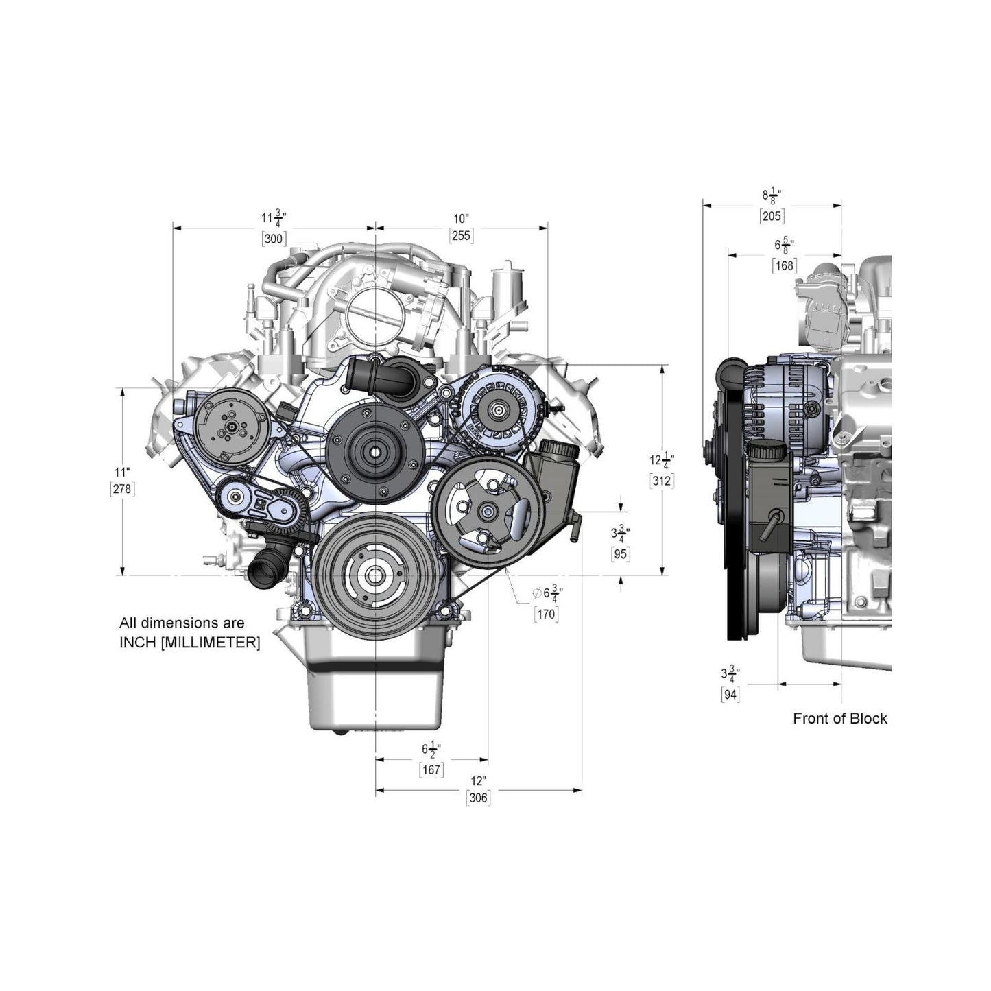 Premium Black Mid-Mount Complete Accessory System Gen III Hemi Engine Non VVT Fits 2003-2008 5.7L & 2005-2010 6.1L Engines Black Finish SFI Certified Damper with Billet Aluminum Pulley Holley-13