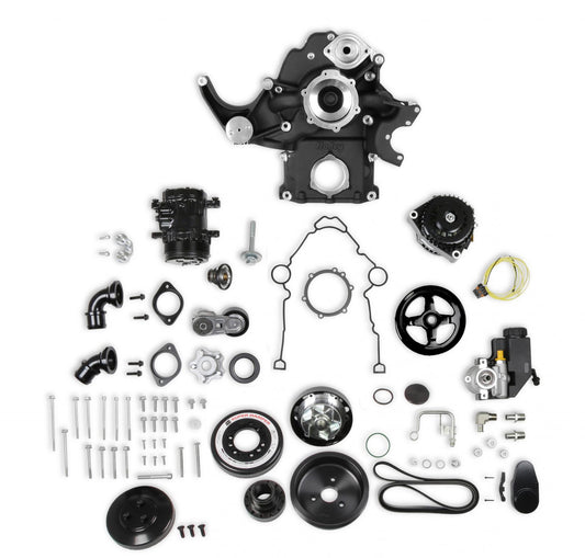 Premium Black Mid-Mount Complete Accessory System Gen III Hemi Engine VVT Fits 2009 & Up 5.7L & 2011 & Up 6.4L Engines Black Finish SFI Certified Damper with Billet Aluminum Pulley Holley