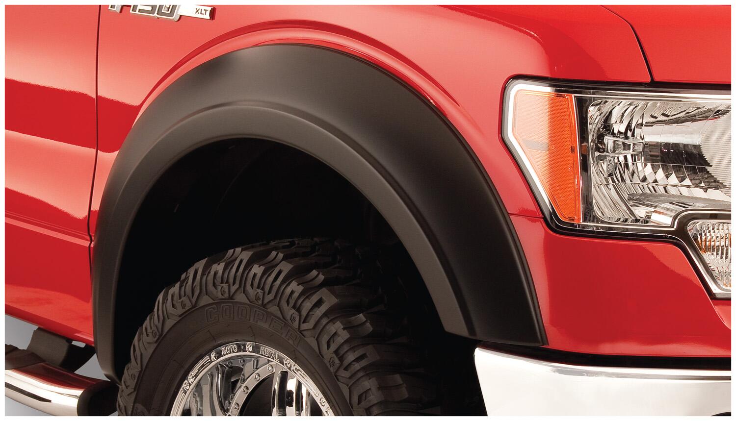 Black Extendafender Style Smooth Finish Front Fender Flares For 1992-1996 Ford Bronco, F150, F250 1992-1997 F350 Super Duty (Excludes Dually) Bushwacker