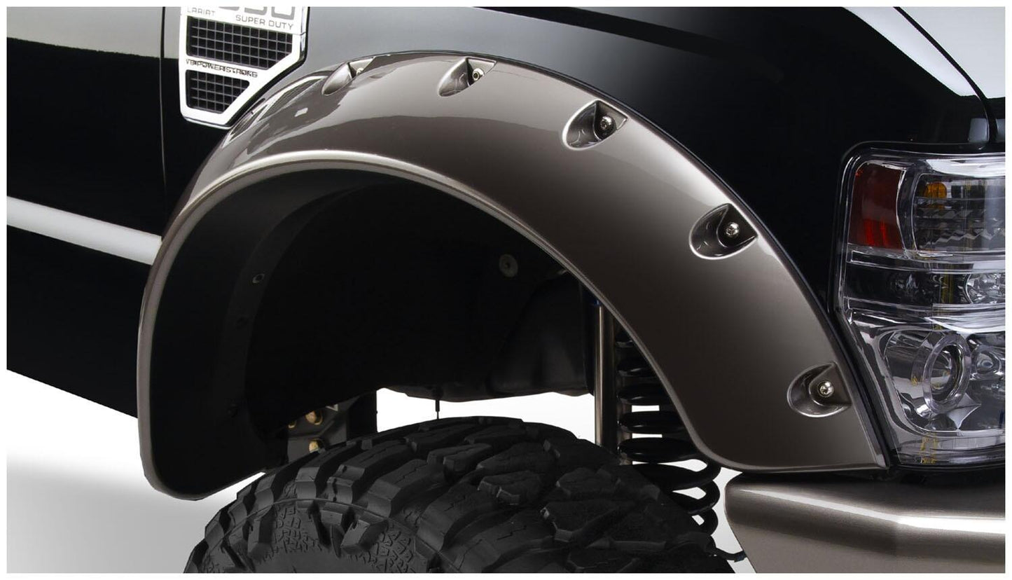 Black Cutout Style Smooth Finish Front Fender Flares For 1999-2010 Ford F250 Styleside Super Duty 2008-2010 F350 To F-550 Super Duty Bushwacker-1