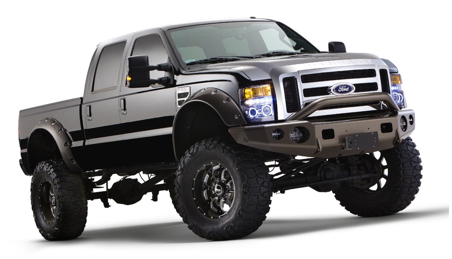 Black Cutout Style Smooth Finish Front Fender Flares For 1999-2010 Ford F250 Styleside Super Duty 2008-2010 F350 To F-550 Super Duty Bushwacker-2