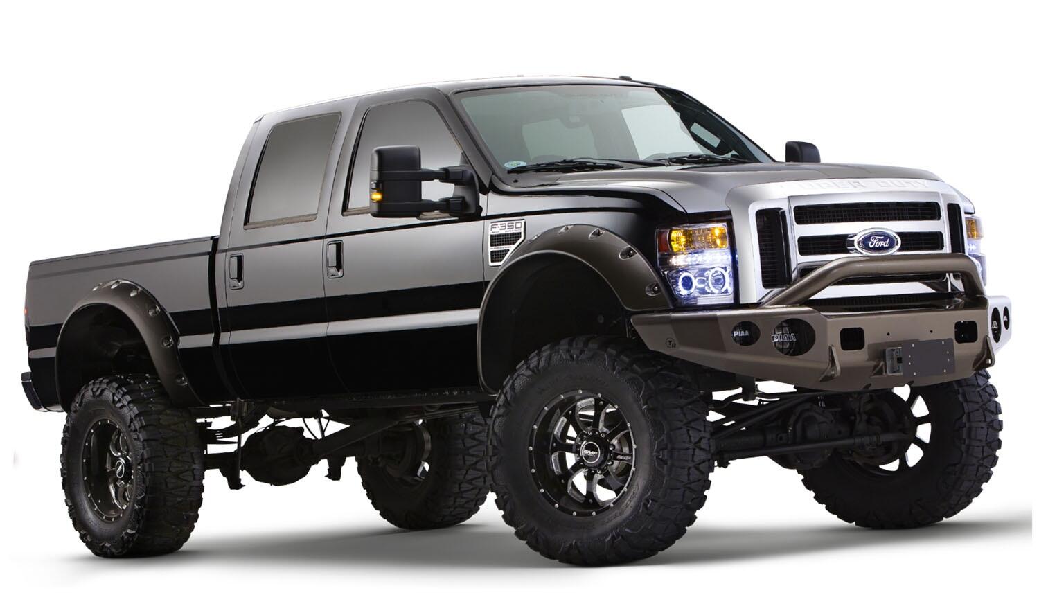 Black Cutout Style Smooth Finish Front Fender Flares For 1999-2010 Ford F250 Styleside Super Duty 2008-2010 F350 To F-550 Super Duty Bushwacker-3