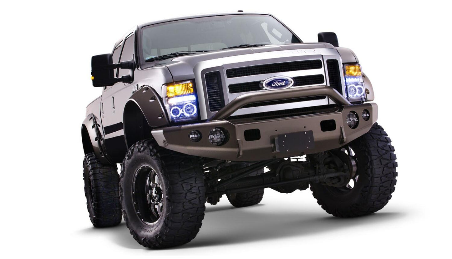 Black Cutout Style Smooth Finish Front Fender Flares For 1999-2010 Ford F250 Styleside Super Duty 2008-2010 F350 To F-550 Super Duty Bushwacker-4