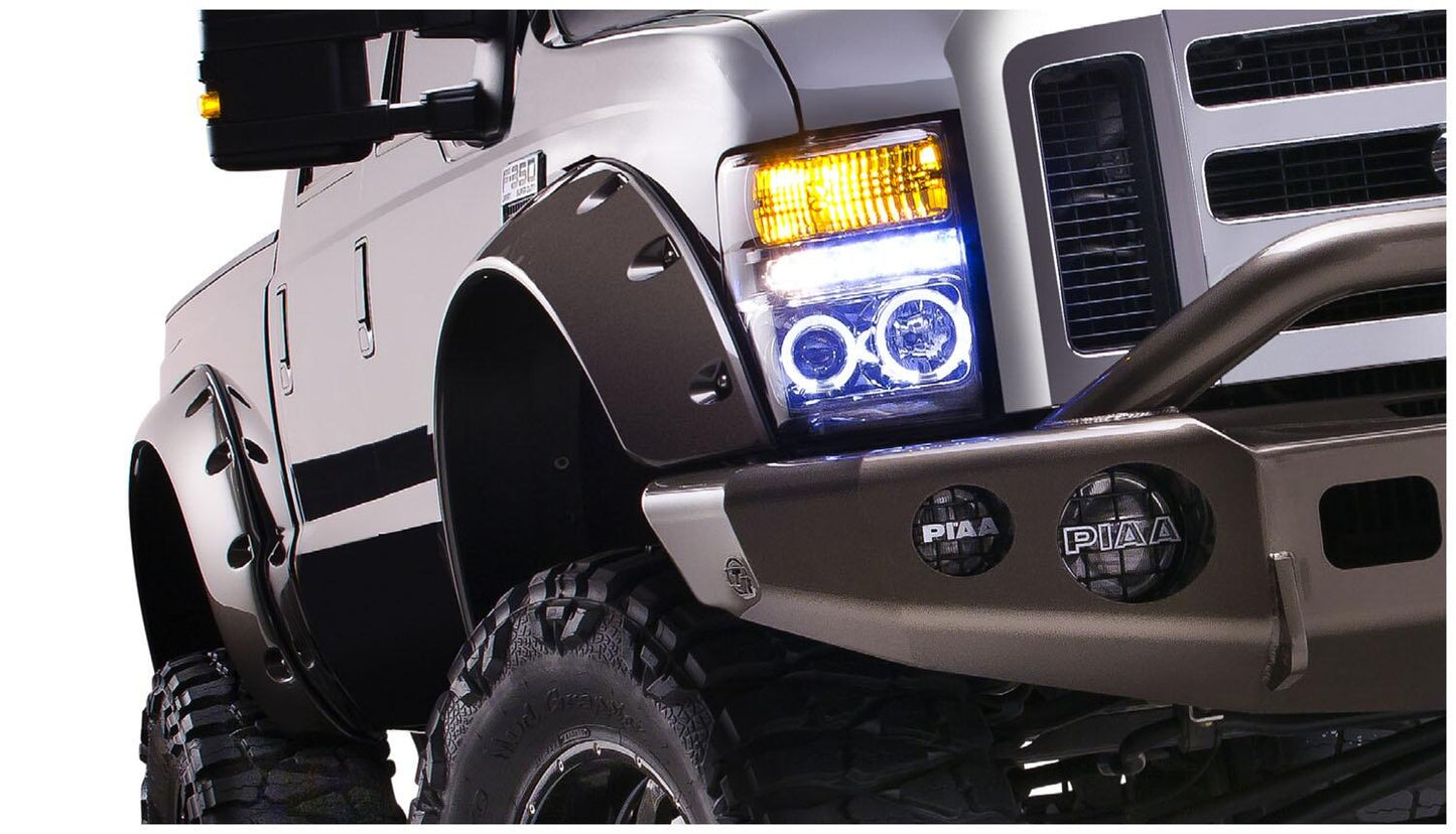 Black Cutout Style Smooth Finish Front Fender Flares For 1999-2010 Ford F250 Styleside Super Duty 2008-2010 F350 To F-550 Super Duty Bushwacker-5