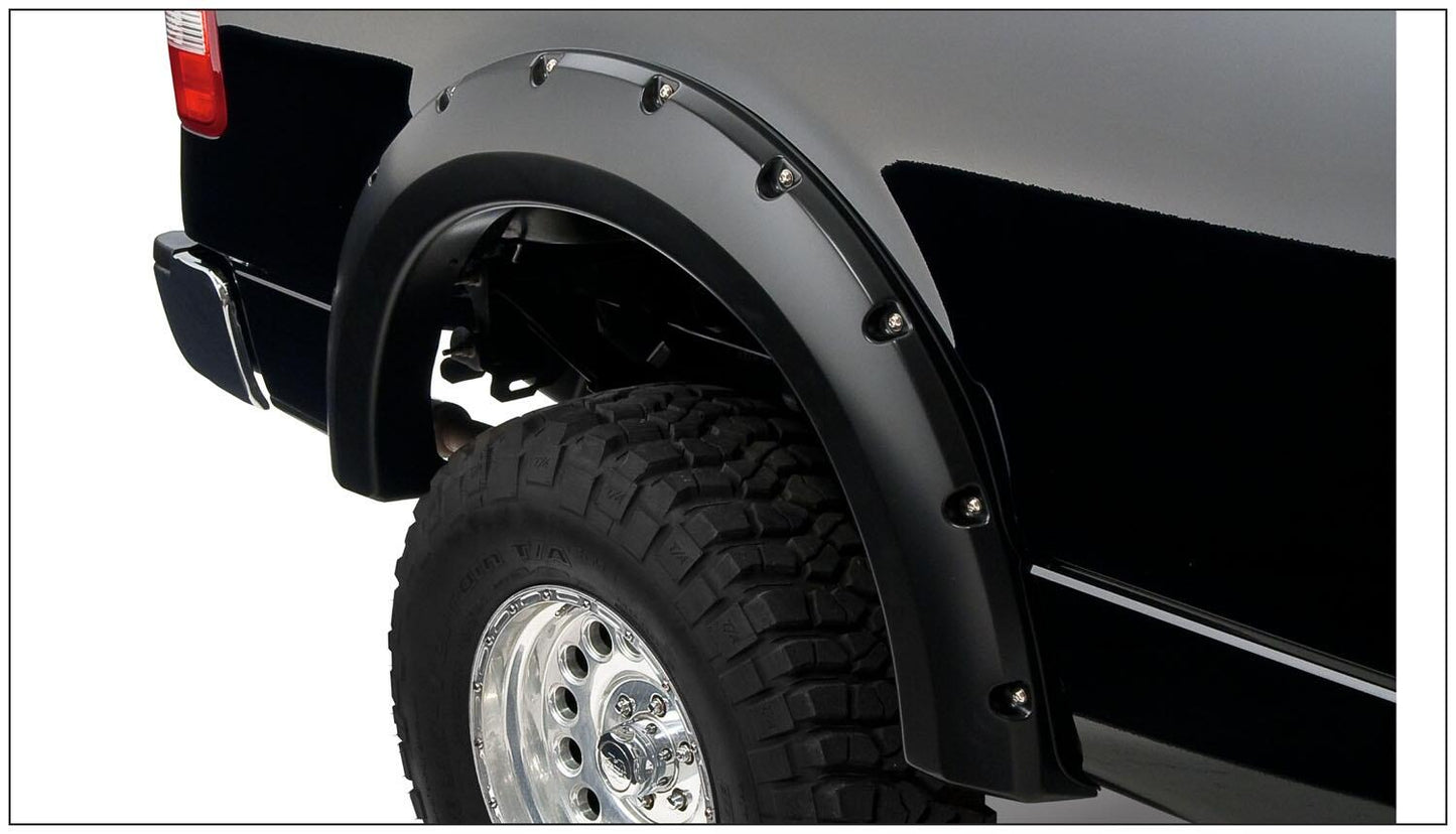 Black Pocket/Rivet Style Smooth Finish Rear Fender Flares For 2004-2008 Ford F150 Bushwacker