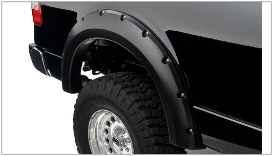 Black Pocket/Rivet Style Smooth Finish Rear Fender Flares For 2004-2008 Ford F150 Bushwacker