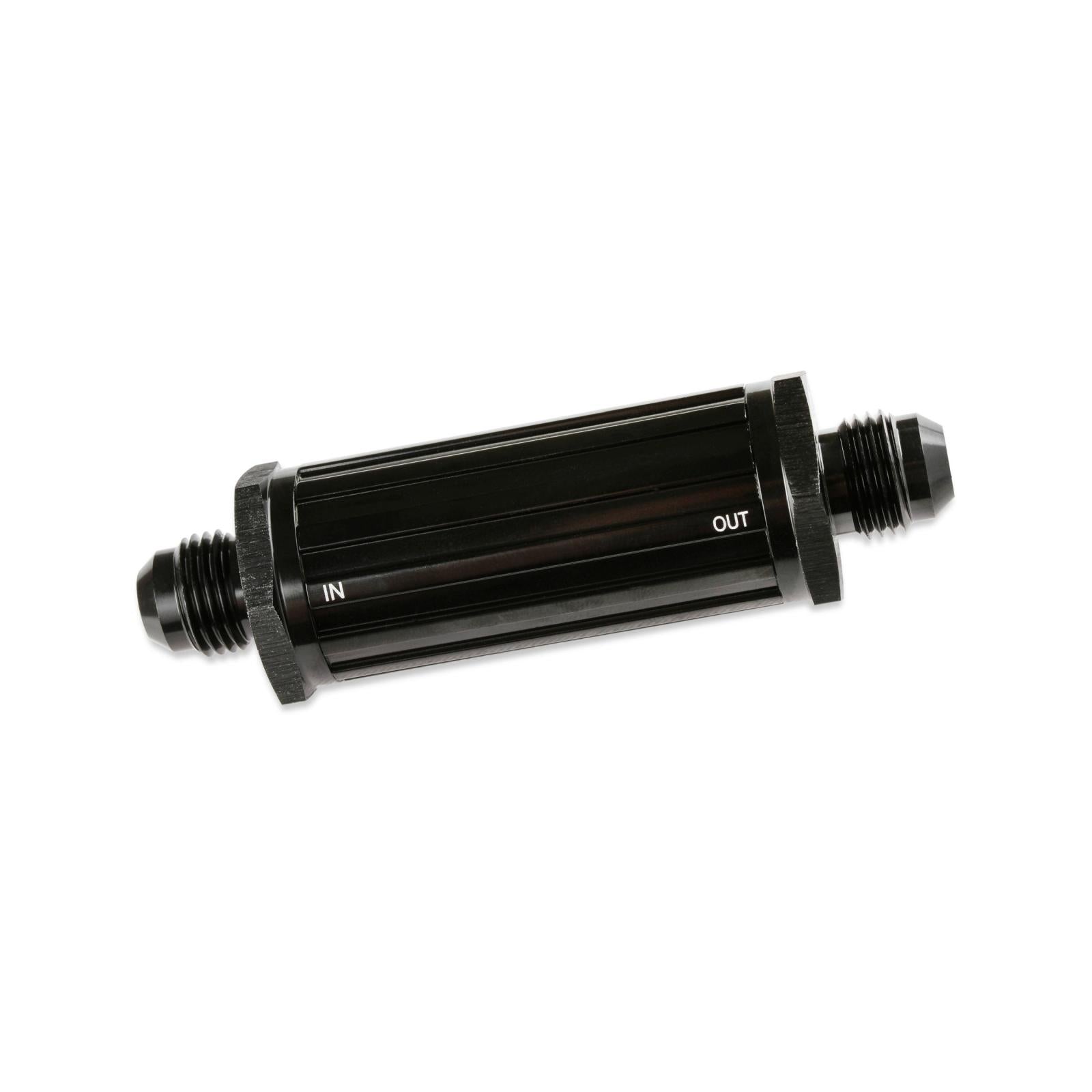 Male Fuel Filter -6 AN 30 Micron Black Fuel Filter with Sintered Bronze Element, AN -6 Male Ends, 30 Micron, Black Anodized Mr Gasket