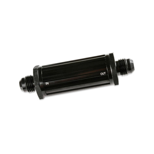 Male Fuel Filter -6 AN 30 Micron Black Fuel Filter with Sintered Bronze Element, AN -6 Male Ends, 30 Micron, Black Anodized Mr Gasket