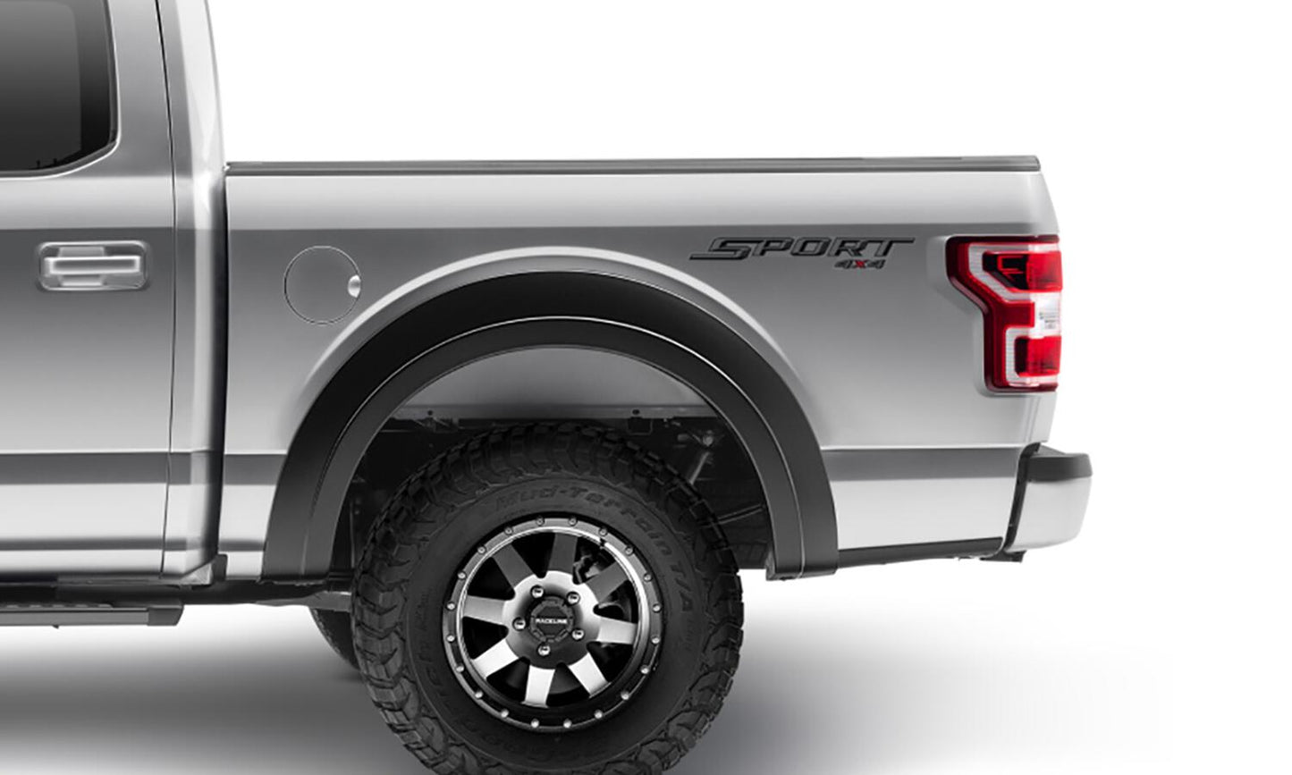Black Extendafender Style Smooth Finish Rear Fender Flares For 2015-2020 Ford F150 Bushwacker-1
