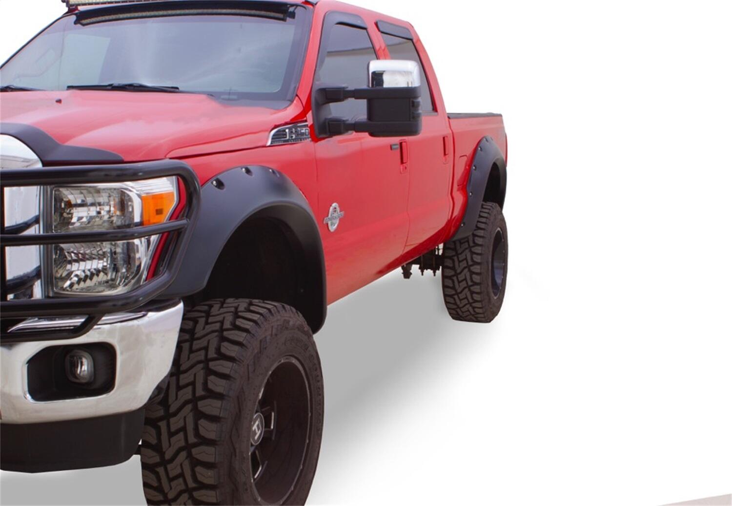 Black Cutout Style Smooth Finish Rear Fender Flares For 2011-2016 Ford F250 To F-450 Super Duty Bushwacker
