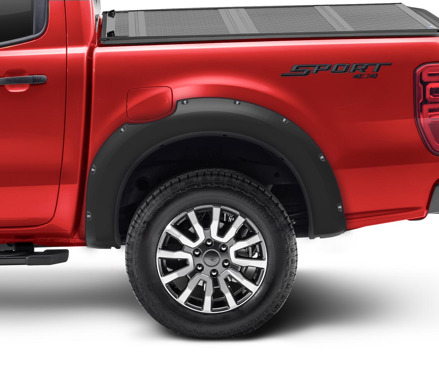 Black Pocket/Rivet Style Smooth Finish Rear Fender Flares For 2019-2023 Ford Ranger Bushwacker