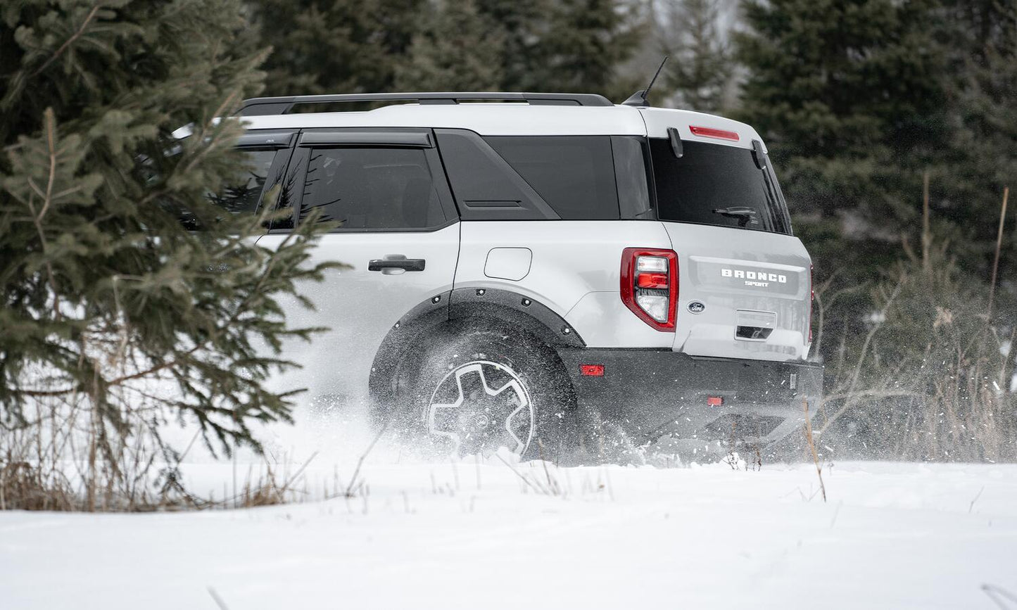 Black Pocket/Rivet Style Smooth Finish Rear Fender Flares For 2021-2026 Ford Bronco Sport Bushwacker-1