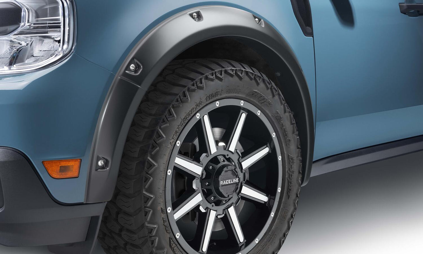 Black Pocket/Rivet Style Smooth Finish Front Fender Flares For 22-26 Ford Maverick Bushwacker
