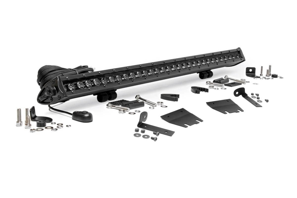 LED Light Kit | Hood Mount | 30" Black Single Row | Jeep Gladiator JT/Wrangler JL (18-24) Rough Country