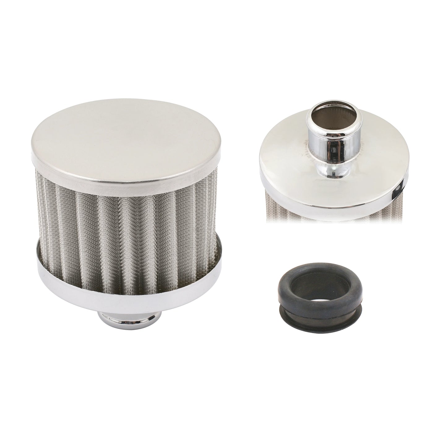 Chrome Valve Cover Breather Push On Style Fits Valve Covers with a 1.22 Inch O.D. Hole Mr Gasket