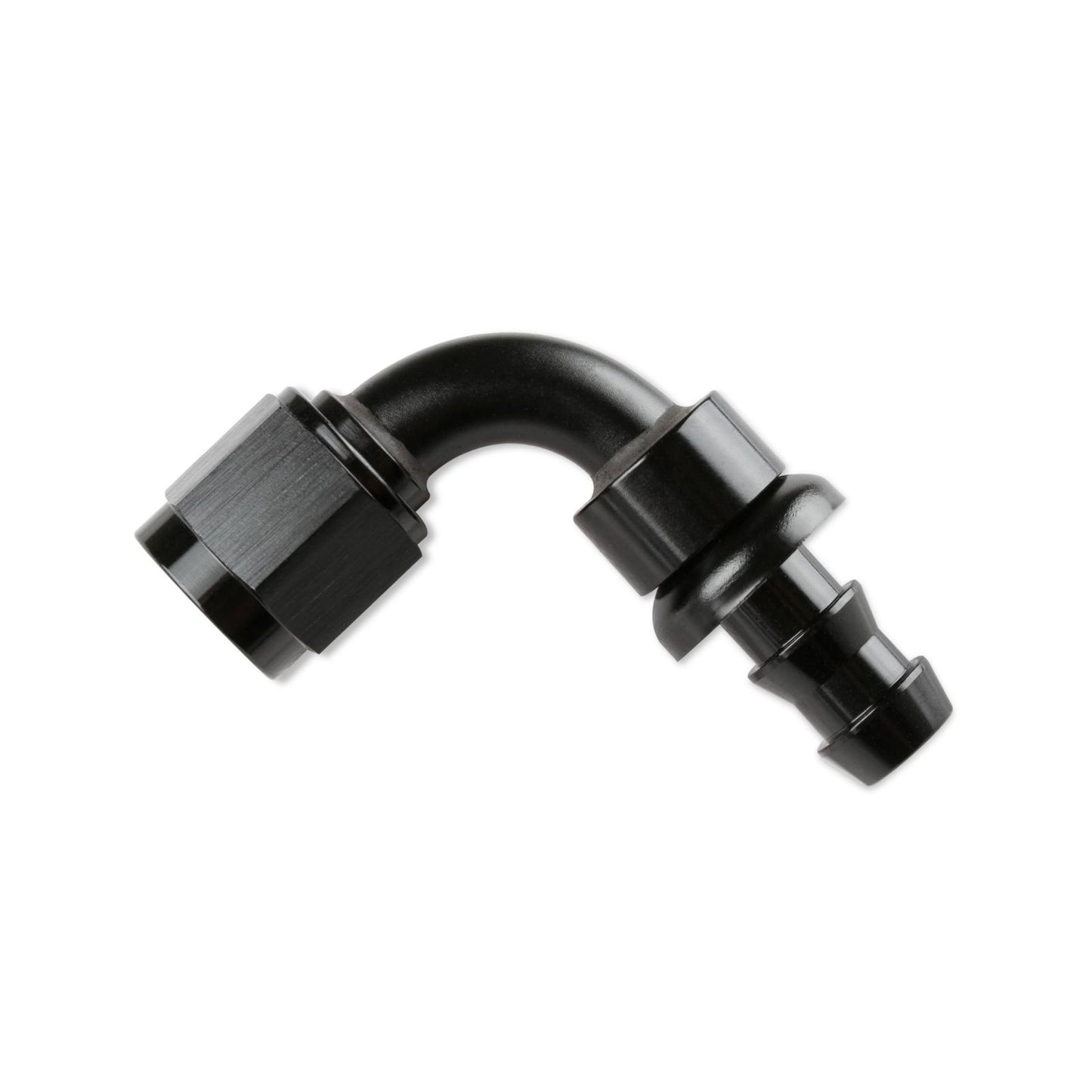 Push-On Hose Ends -6 AN 90 Degree Black Satin Anodized Finish Mr Gasket