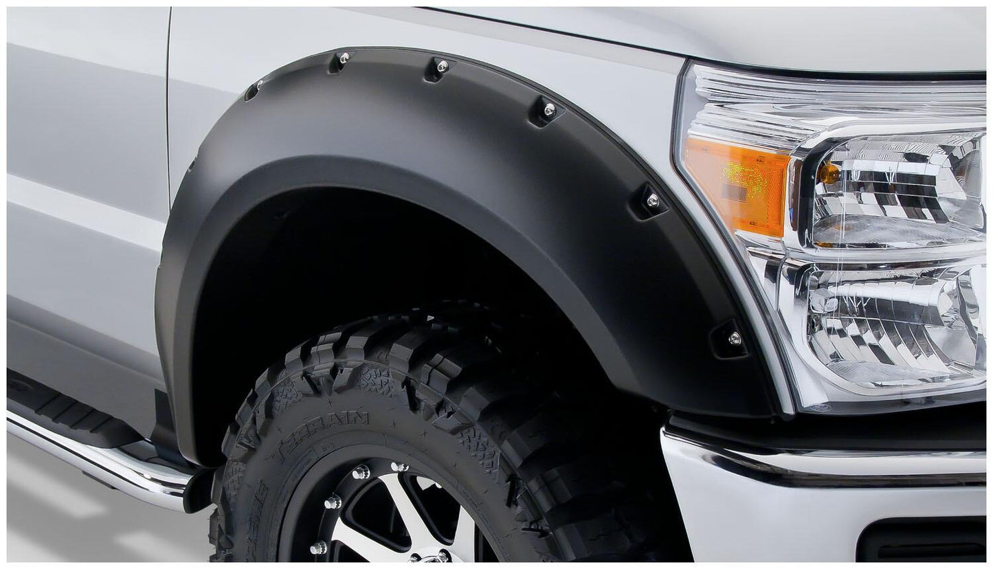 Black Pocket/Rivet Style Smooth Finish 4-Piece Fender Flare Set For 2008-2010 Ford F250/F350 Super Duty Bushwacker-2