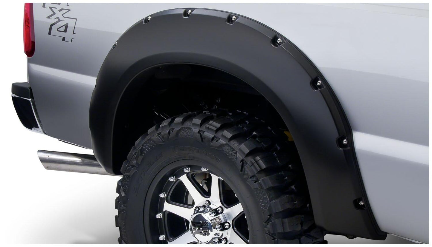Black Pocket/Rivet Style Smooth Finish 4-Piece Fender Flare Set For 2008-2010 Ford F250/F350 Super Duty Bushwacker-3