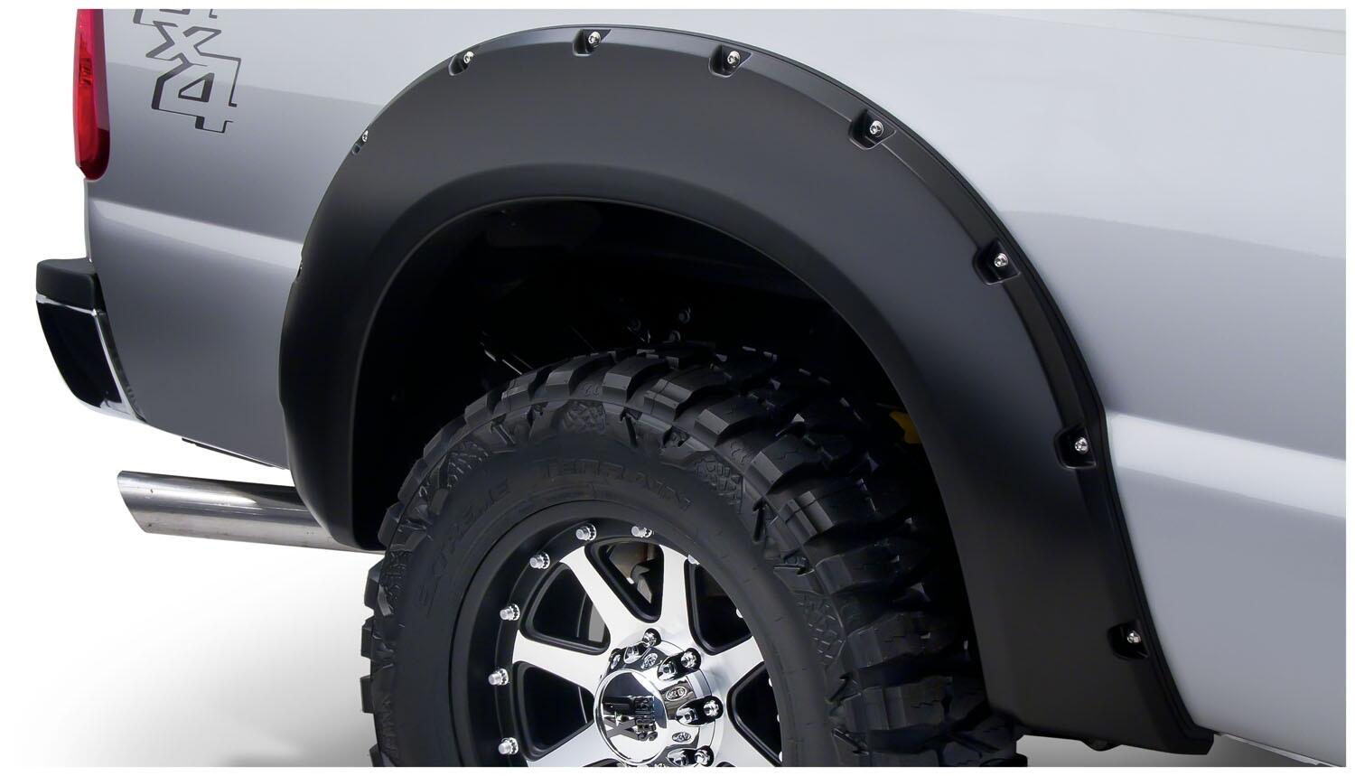 Black Pocket/Rivet Style Smooth Finish 4-Piece Fender Flare Set For 2008-2010 Ford F250/F350 Super Duty Bushwacker-3
