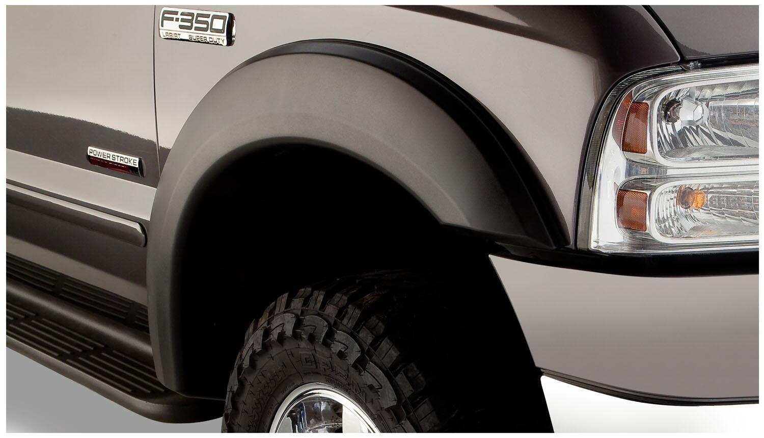 Black Extendafender Style Smooth Finish 4-Piece Fender Flare Set For 1999-2007 Ford F250/F350 Super Duty Bushwacker-1