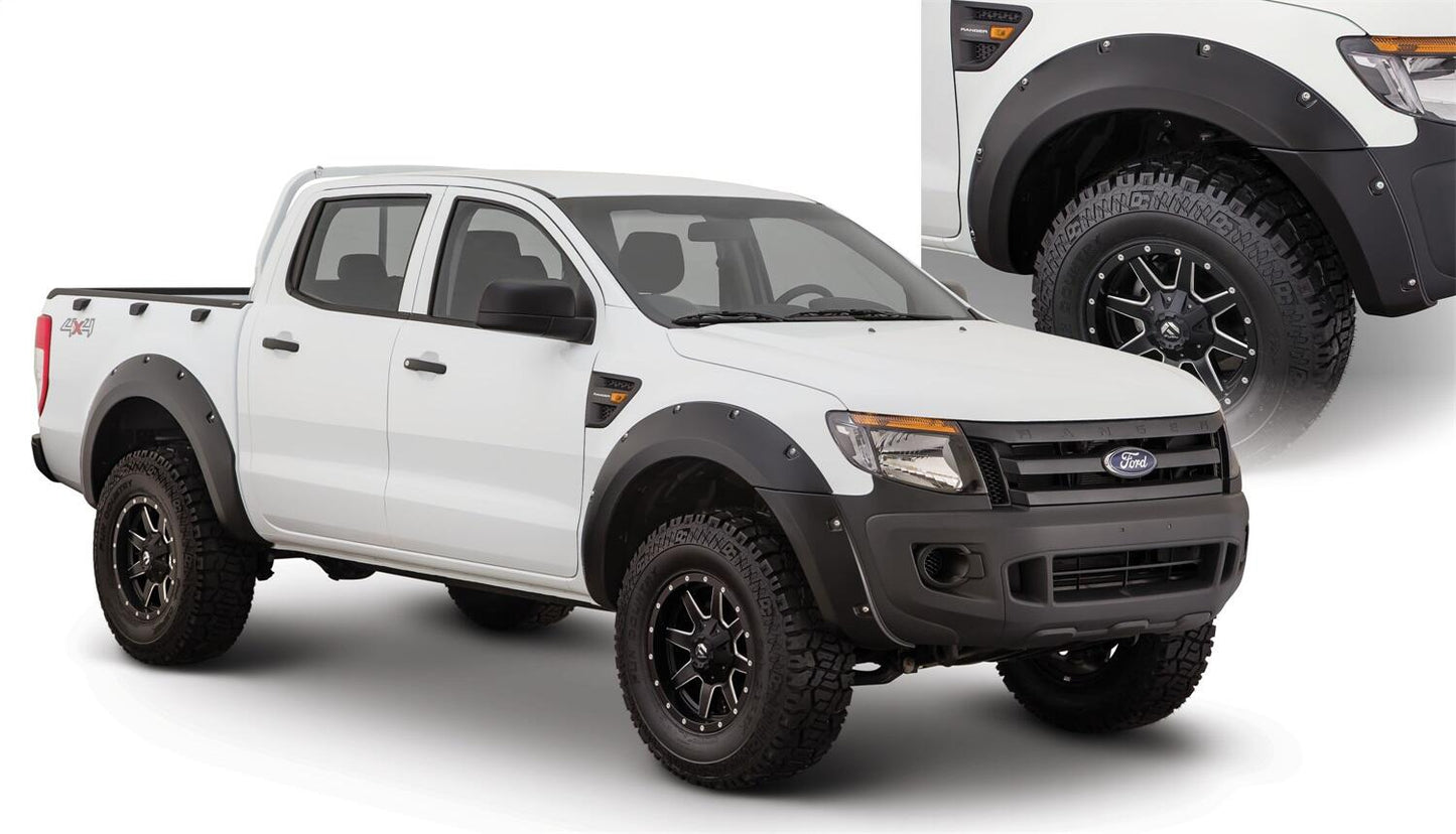 Black Pocket/Rivet Style Smooth Finish 4-Piece Fender Flare Set For 2011-2018 Ford Ranger Bushwacker