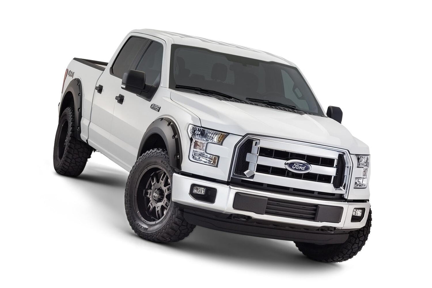 Black Pocket/Rivet Style Smooth Finish 4-Piece Fender Flare Set For 2015-2017 Ford F150 (Excludes Models W/Tech Package) Bushwacker