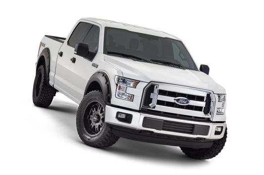 Black Pocket/Rivet Style Smooth Finish 4-Piece Fender Flare Set For 2015-2017 Ford F150 (Excludes Models W/Tech Package) Bushwacker