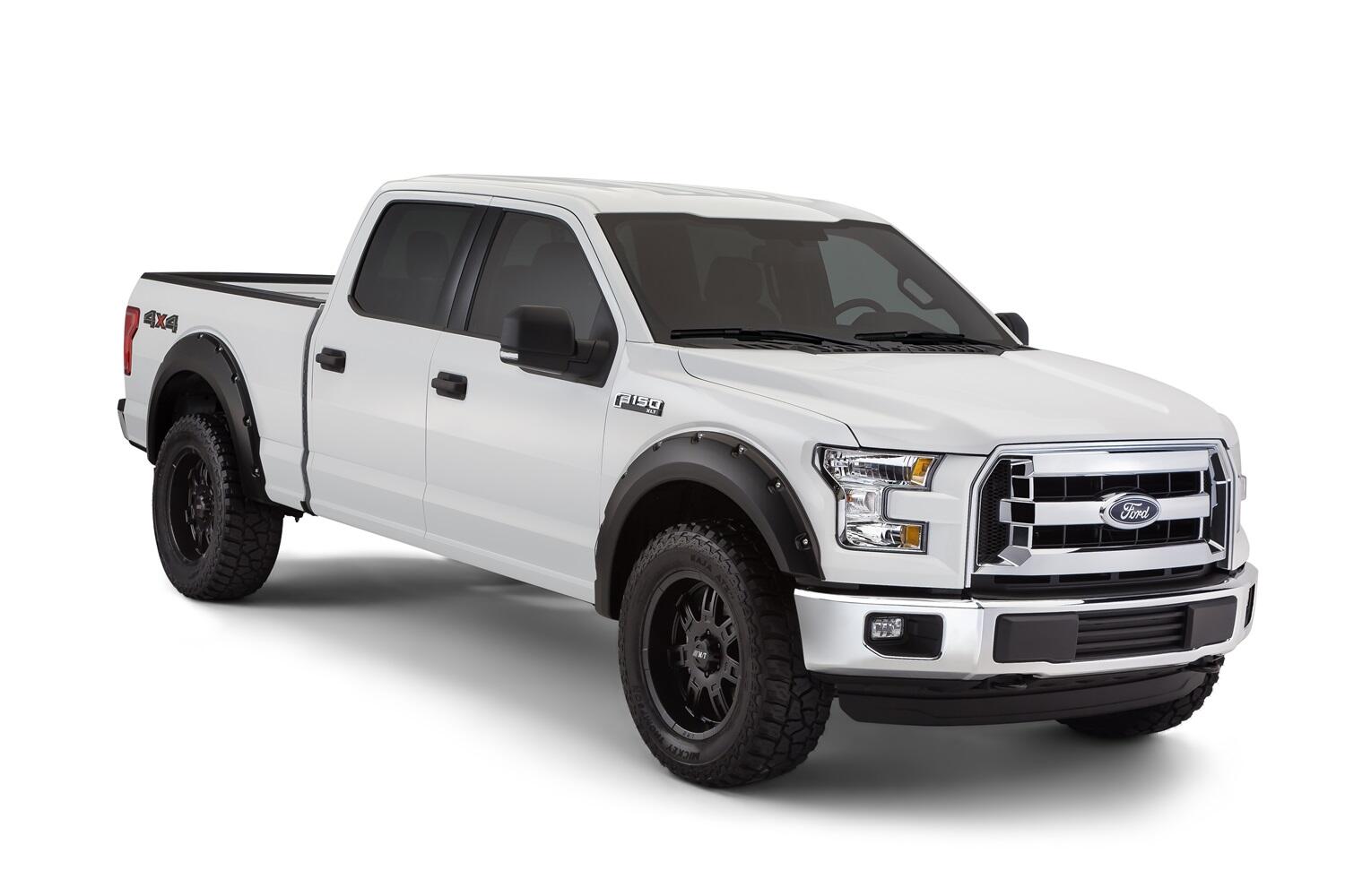 Black Pocket/Rivet Style Smooth Finish 4-Piece Fender Flare Set For 2015-2017 Ford F150 (Excludes Models W/Tech Package) Bushwacker-1