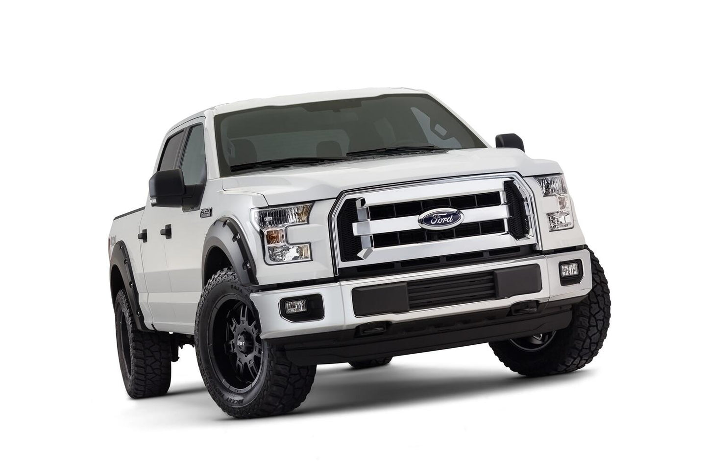 Black Pocket/Rivet Style Smooth Finish 4-Piece Fender Flare Set For 2015-2017 Ford F150 (Excludes Models W/Tech Package) Bushwacker-2