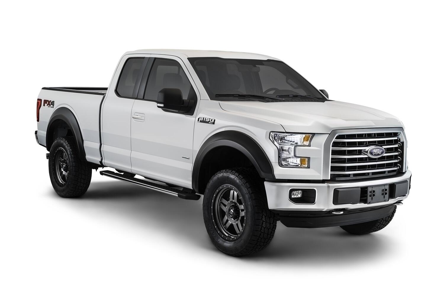 Black Extendafender Style Smooth Finish 4-Piece Fender Flare Set For 2015-2017 Ford F150 (Excludes Models W/Tech Package) Bushwacker