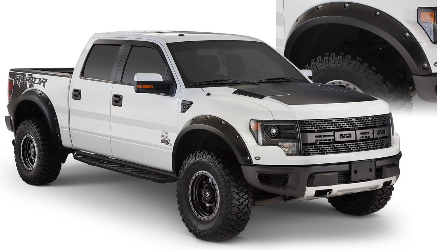 Black Pocket/Rivet Style Smooth Finish 4-Piece Fender Flare Set For 2010-2014 Ford Raptor Bushwacker