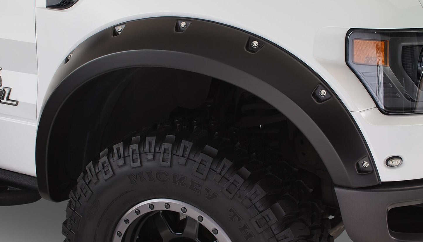 Black Pocket/Rivet Style Smooth Finish 4-Piece Fender Flare Set For 2010-2014 Ford Raptor Bushwacker-1
