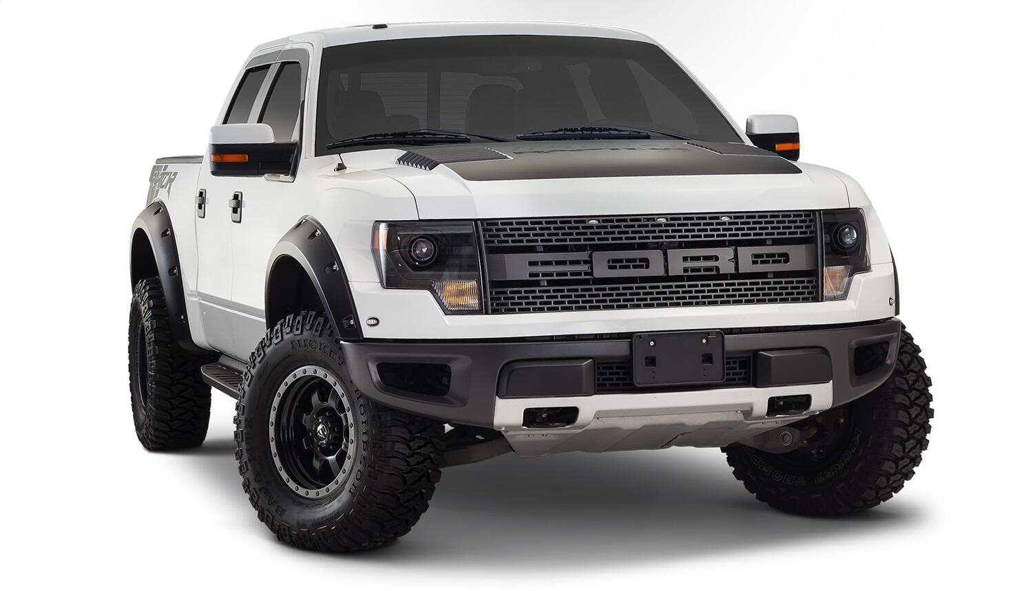 Black Pocket/Rivet Style Smooth Finish 4-Piece Fender Flare Set For 2010-2014 Ford Raptor Bushwacker-3