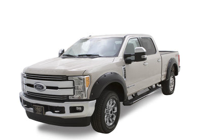 Black Pocket/Rivet Style Smooth Finish 4-Piece Fender Flare Set For 2017-2022 Ford F250/F350 Super Duty W/81.8 Inch Bed Bushwacker