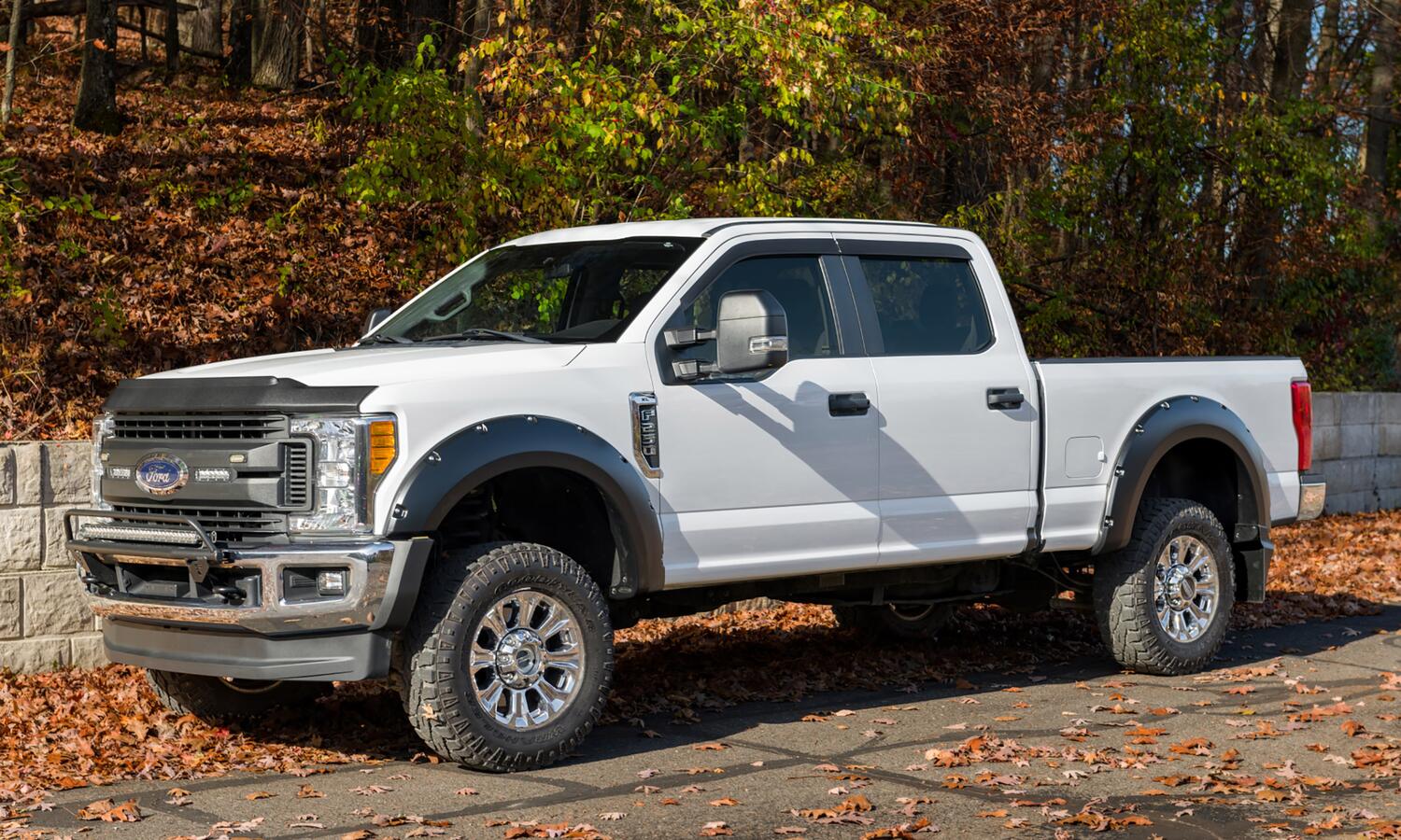 Black Pocket/Rivet Style Smooth Finish 4-Piece Fender Flare Set For 2017-2022 Ford F250/F350 Super Duty W/81.8 Inch Bed Bushwacker-1