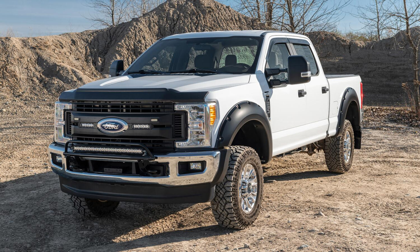 Black Pocket/Rivet Style Smooth Finish 4-Piece Fender Flare Set For 2017-2022 Ford F250/F350 Super Duty W/81.8 Inch Bed Bushwacker-2