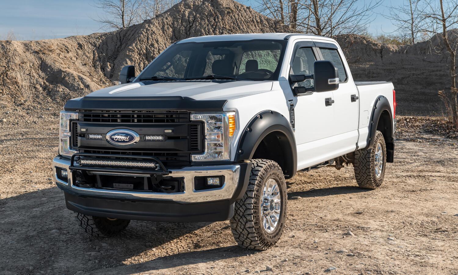 Black Pocket/Rivet Style Smooth Finish 4-Piece Fender Flare Set For 2017-2022 Ford F250/F350 Super Duty W/81.8 Inch Bed Bushwacker-2