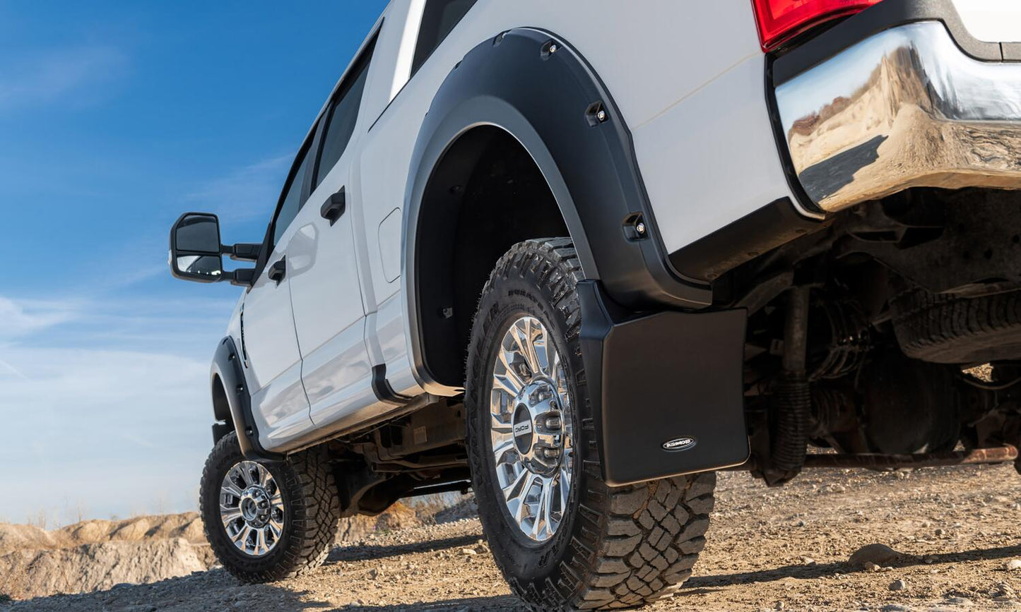 Black Pocket/Rivet Style Smooth Finish 4-Piece Fender Flare Set For 2017-2022 Ford F250/F350 Super Duty W/81.8 Inch Bed Bushwacker-3