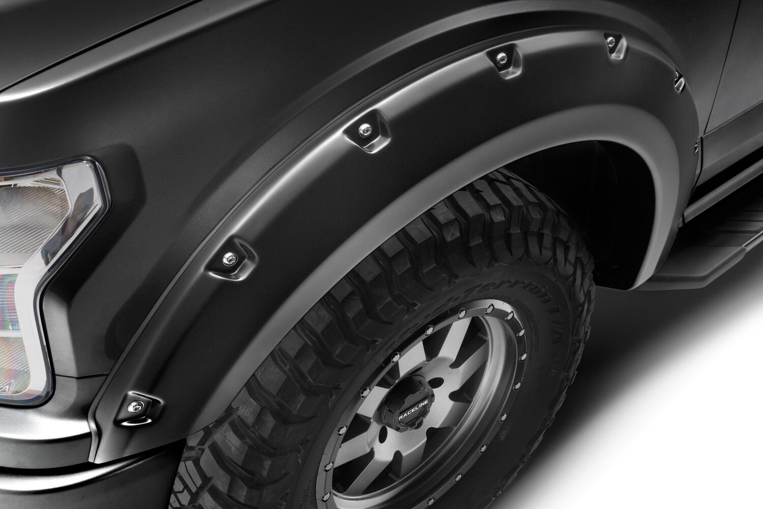 Pocket/Rivet Style Color Matched Agate Black Met 4-Piece Fender Flare Set For 2018-2020 Ford F150 Bushwacker-1