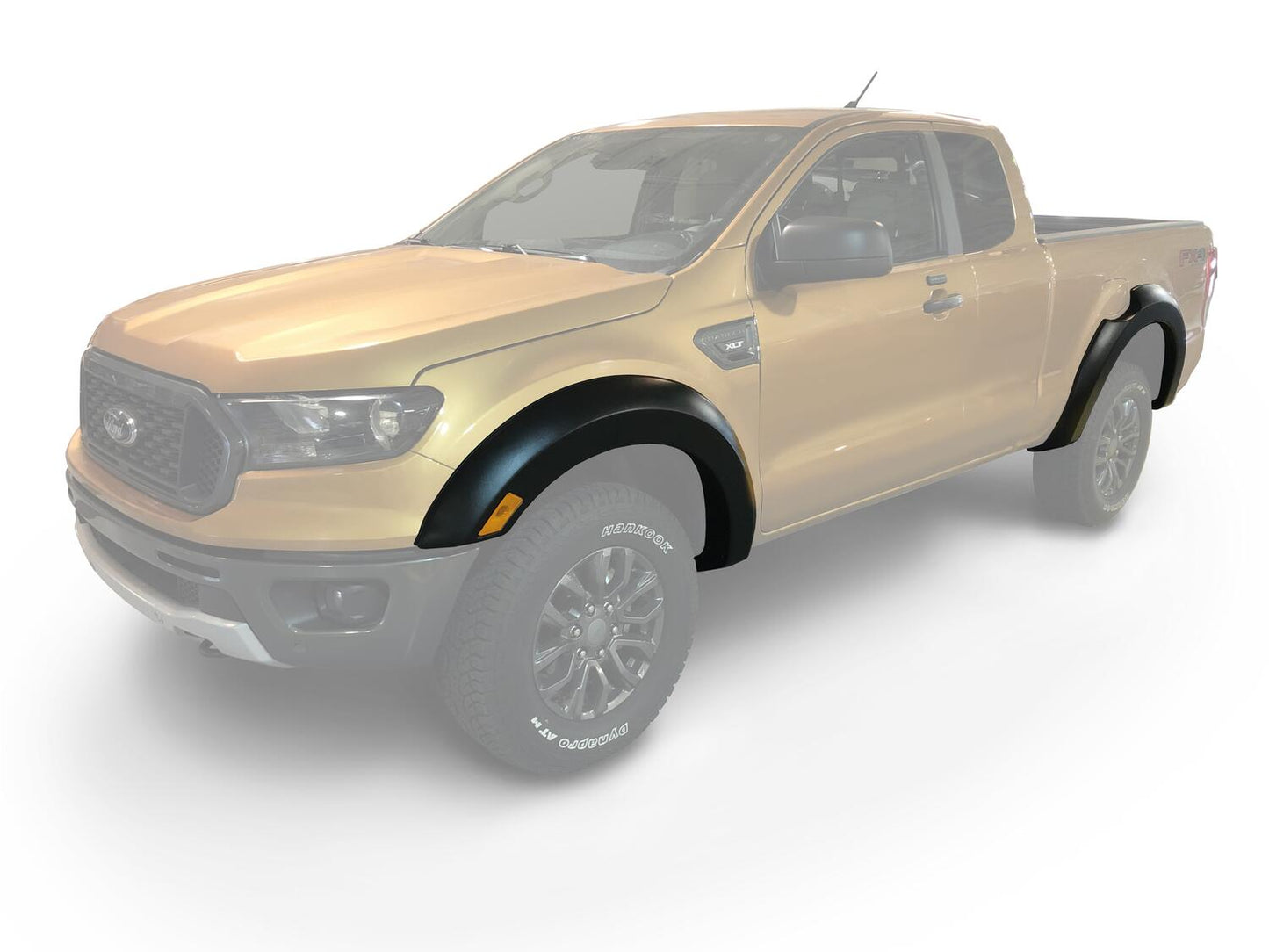 Black Extendafender Style Smooth Finish 4-Piece Fender Flare Set For 2019-2023 Ford Ranger Supercab Bushwacker-1