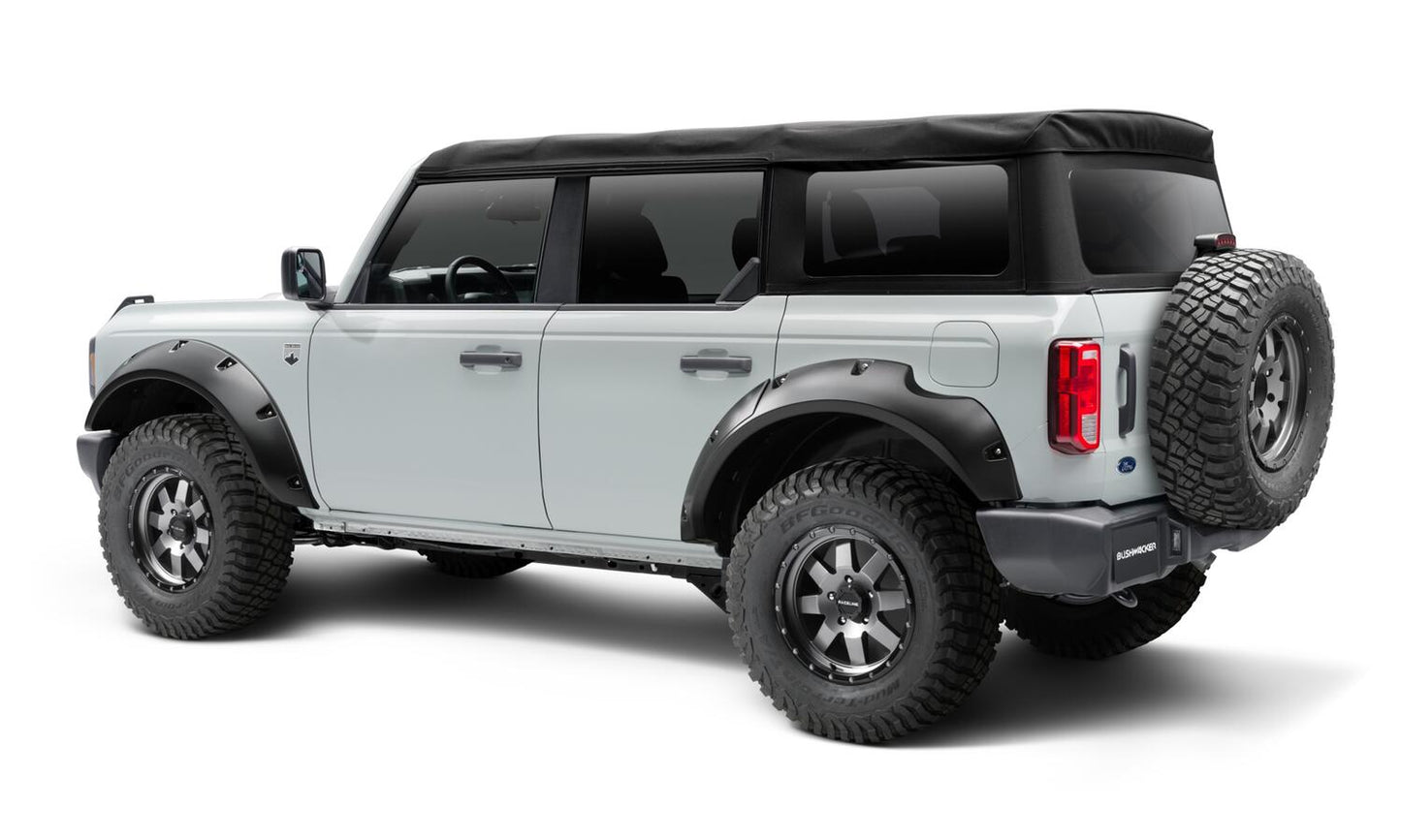 Black Pocket/Rivet Style Textured Finish 4-Piece Fender Flare Set For 2021-2023 Ford Bronco, 4-Dr Bushwacker-12